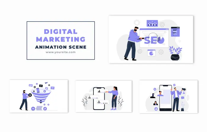 Digital Marketing Concept Flat Design 2D Animation Scene